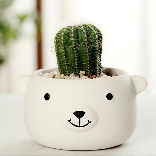 Zareon 4-Piece Cartoon Bear Ceramic Succulent Planter Pots with Drainage Holes