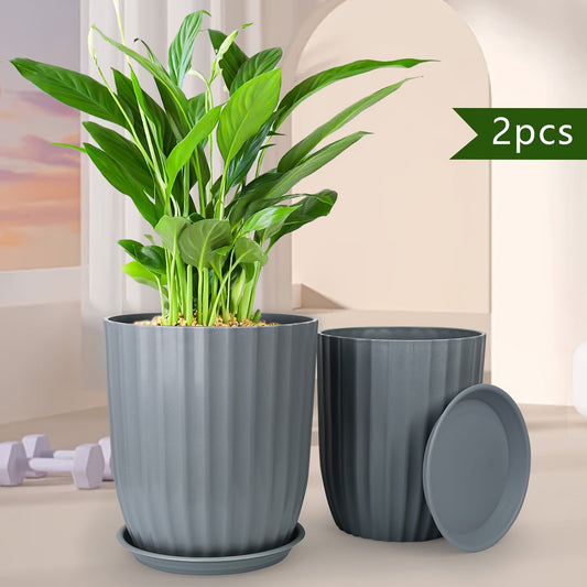 Zareon 2-Piece Large Planters Set  with Drainage Holes and Saucers